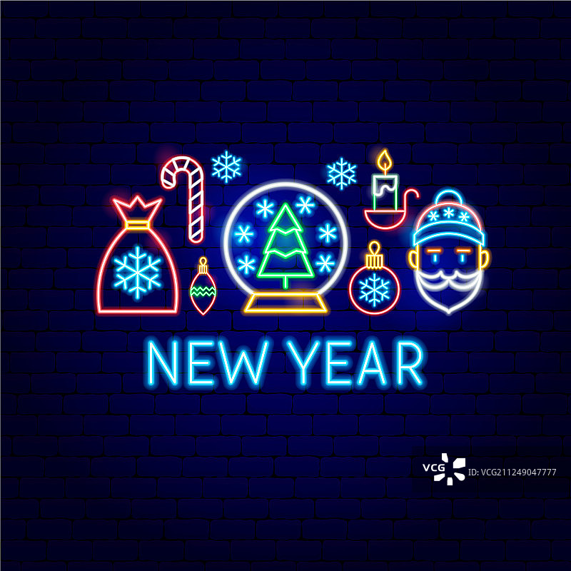 新年霓虹灯标签图片素材