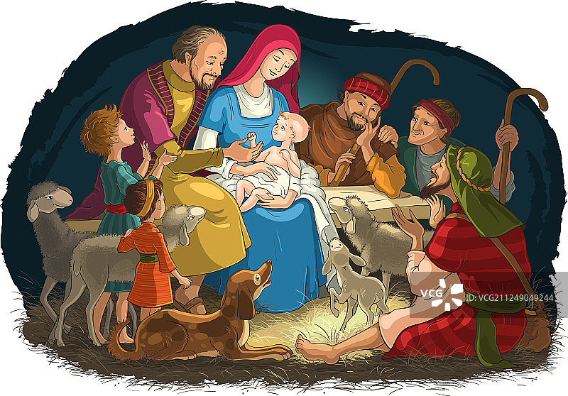 圣诞节耶稣诞生场景：神圣家族和牧羊人图片素材