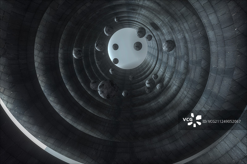 废旧科幻感环形建筑隧道，三维渲染图片素材