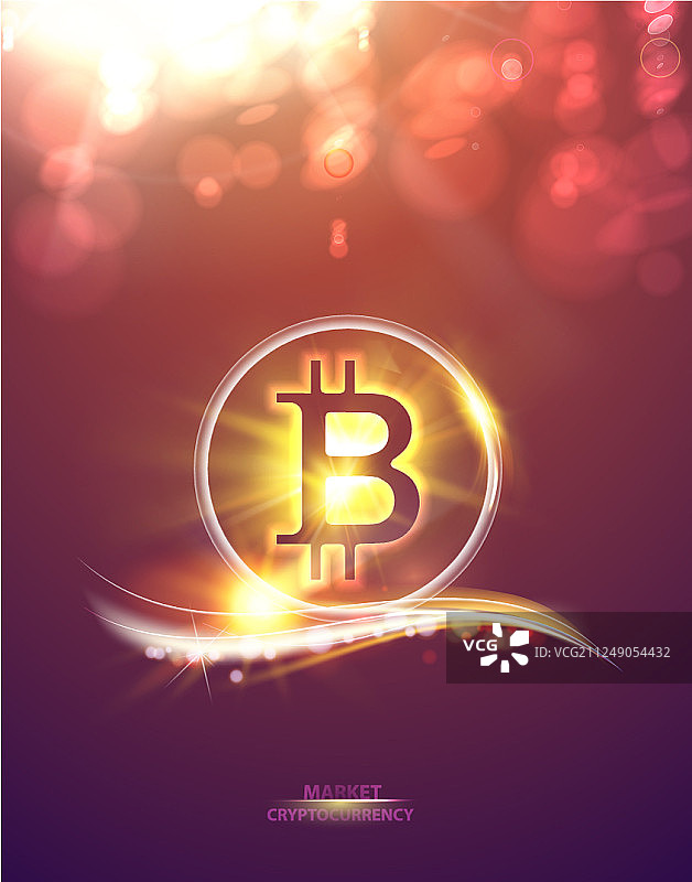 闪耀的比特币符号光晕散景和火花图片素材