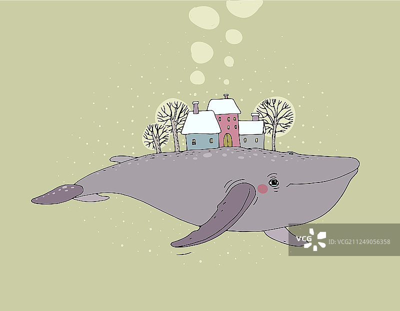 美丽的卡通鲸鱼和冬季风景新图图片素材