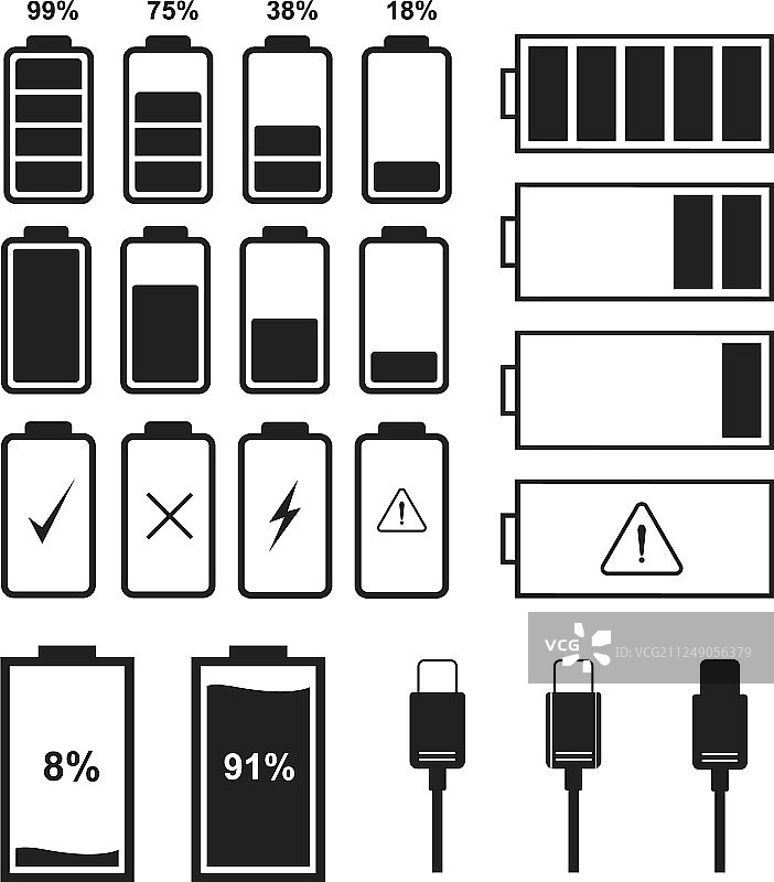 电池指示器图标和充电器连接器图片素材