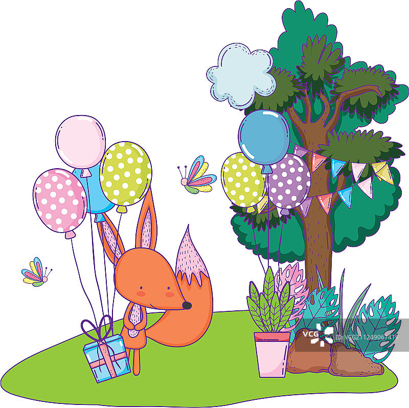 可爱的小狐狸和氦气球图片素材