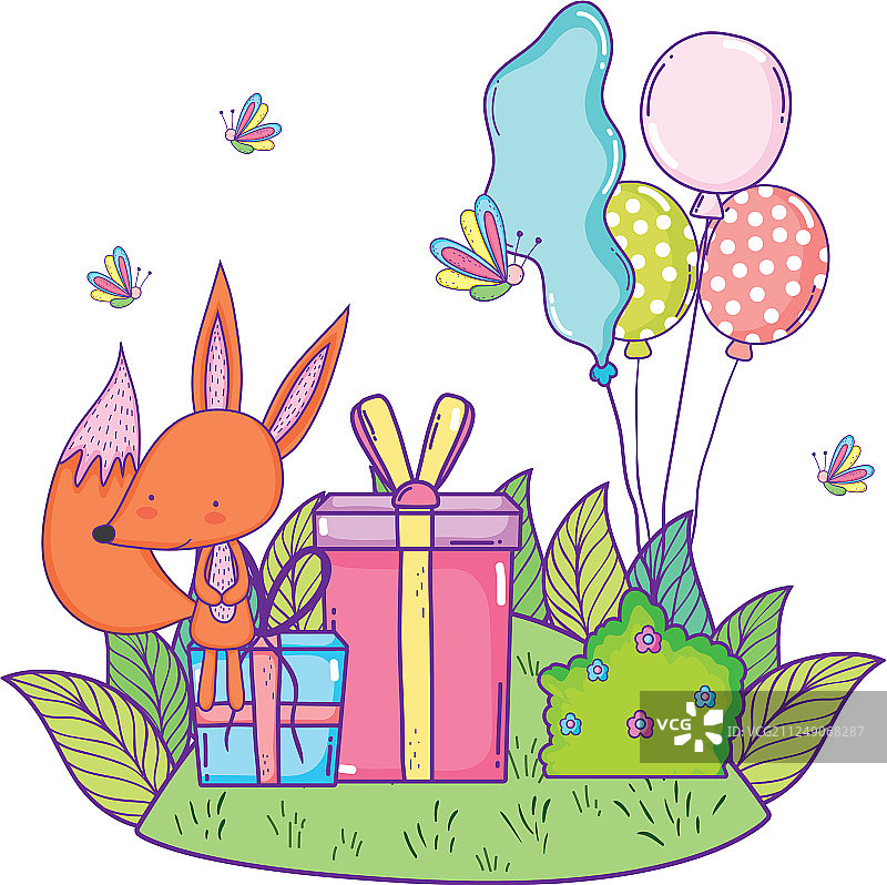 可爱的小狐狸和氦气球图片素材