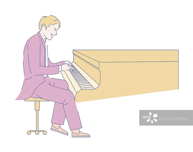 穿西装的钢琴家演奏古典音乐图片素材