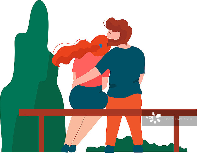 年轻男人和女人坐在公园长椅上图片素材