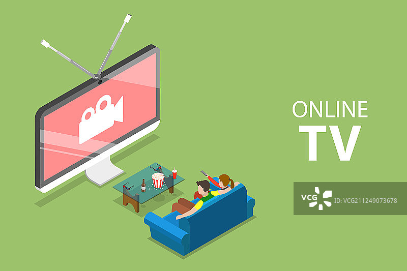 2.5D扁平风格智能电视家居概念图片素材