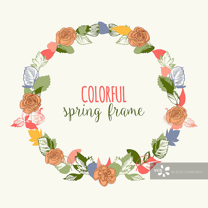 鲜艳花朵圆形春季框架图片素材