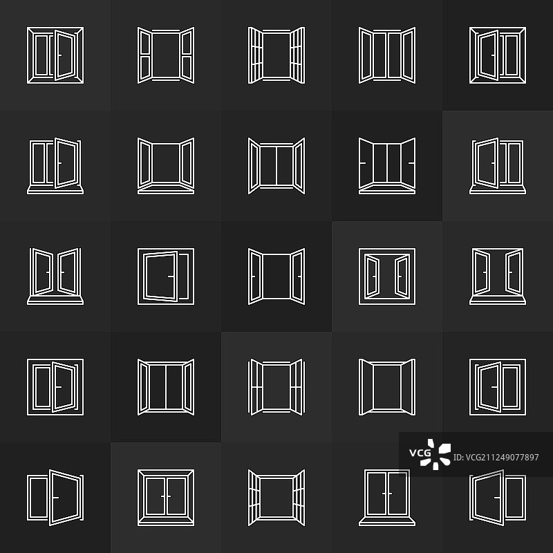 窗户线性图标集合图片素材