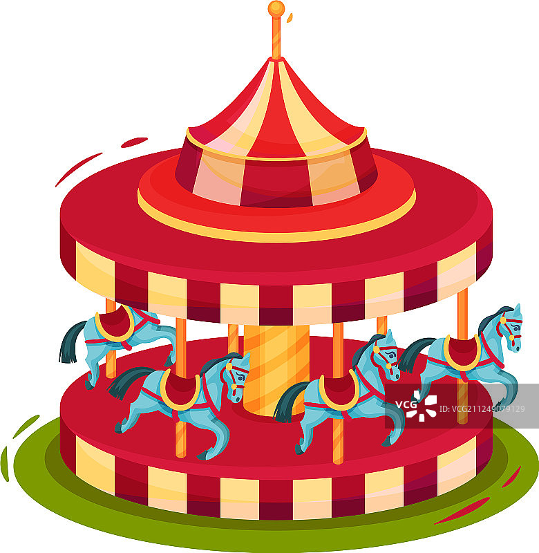 亮红色蓝色木马旋转木马图片素材