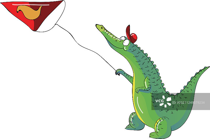 拟人化鳄鱼儿童放风筝图片素材