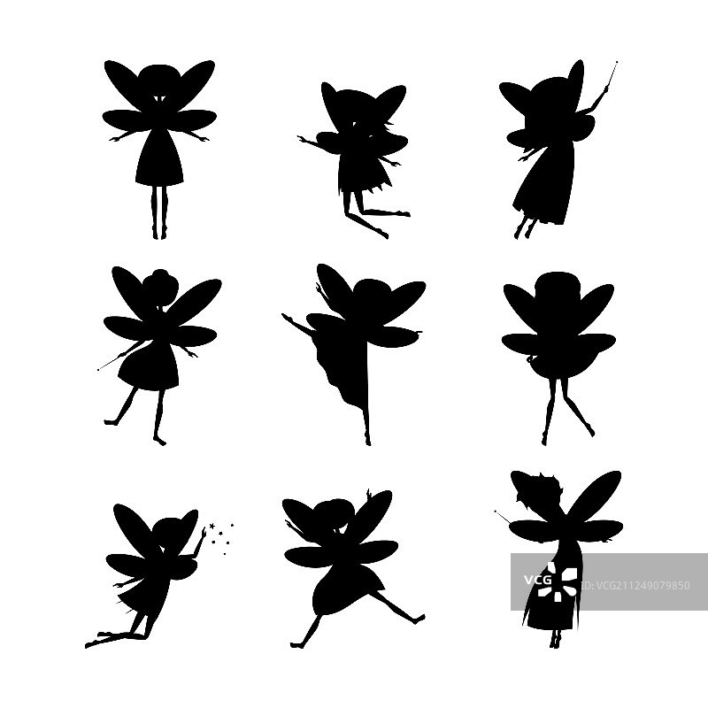 卡通人物仙女剪影黑色合集图片素材