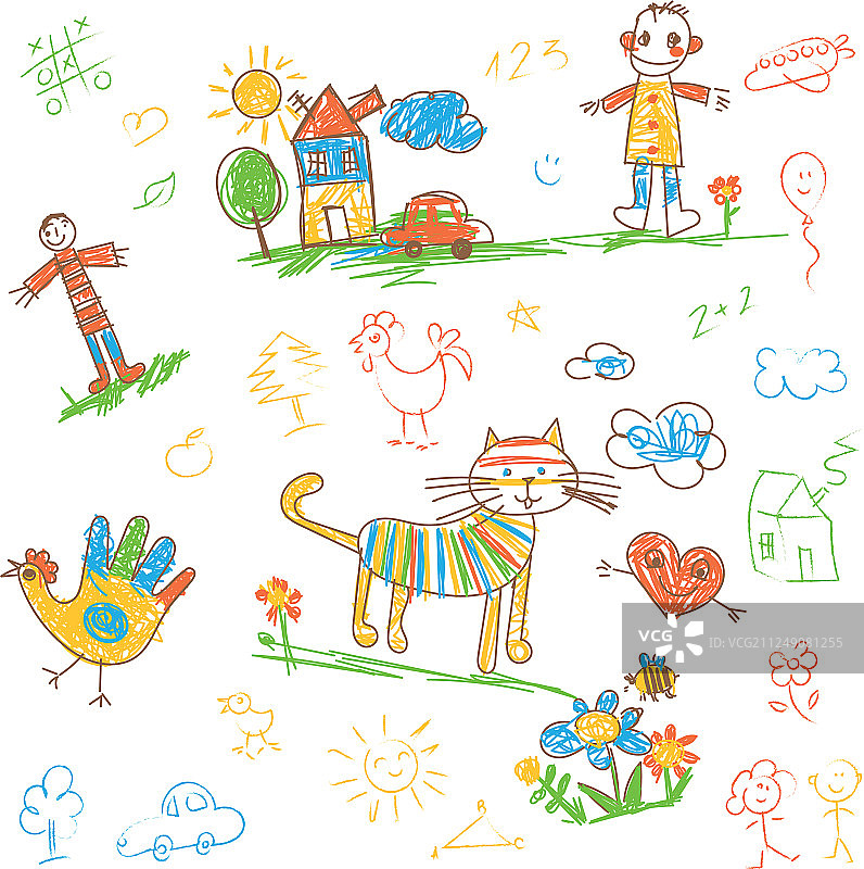 手绘儿童涂鸦趣味角色套装图片素材