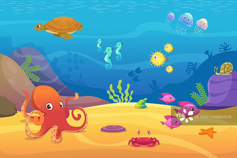 水族馆卡通鱼海洋水下生物图片素材