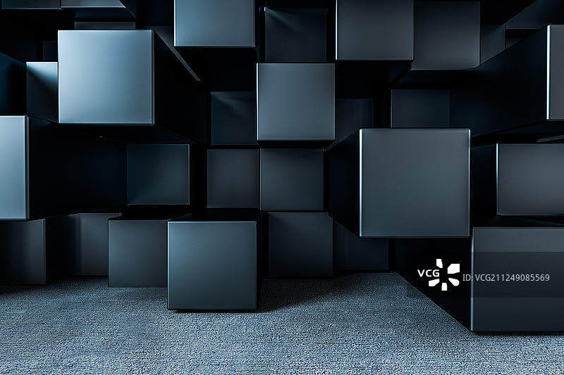 散布的方块与粗糙的地面，三维渲染图片素材