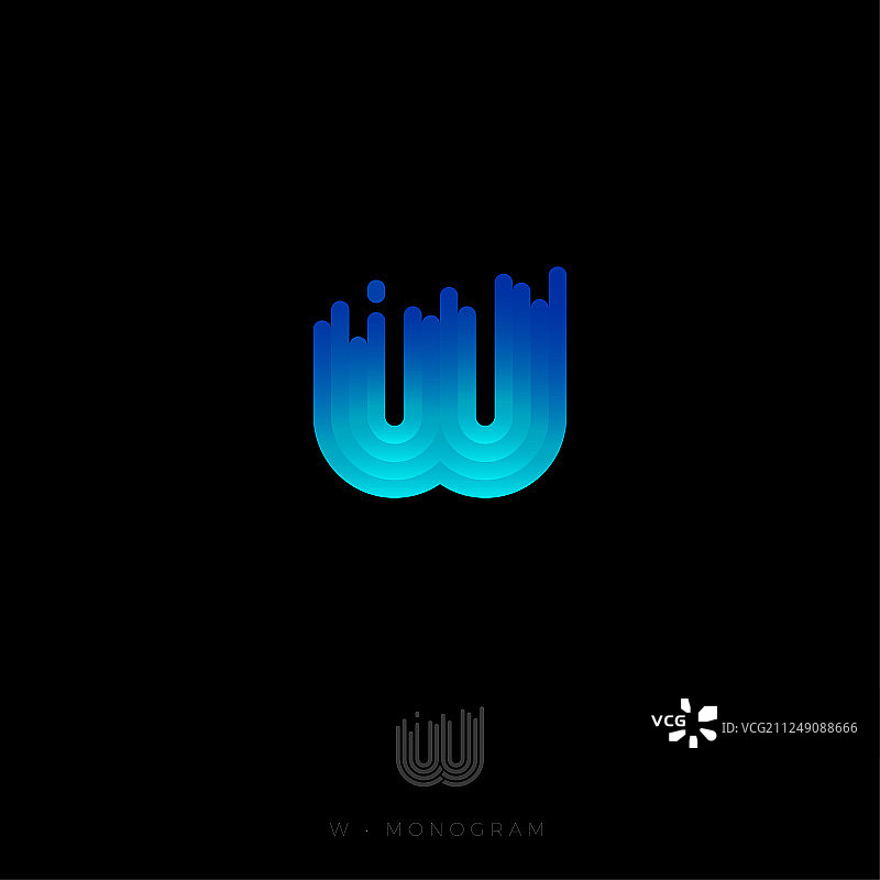 圆形条纹渐变W字母组合标志图片素材