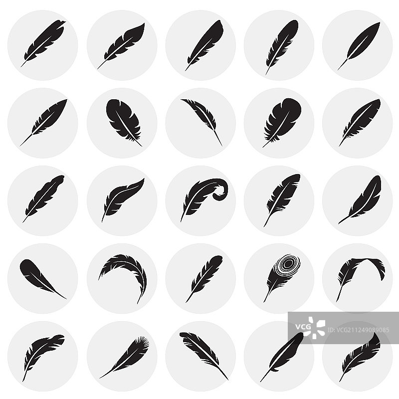圆形背景上的羽毛图标集图片素材