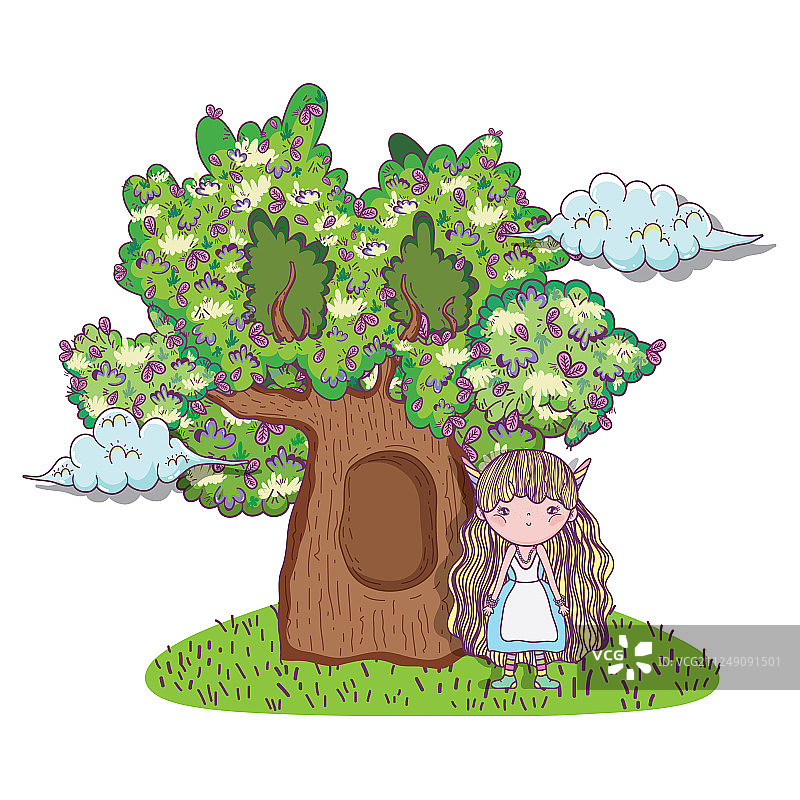 有树屋的奇幻生物女孩图片素材