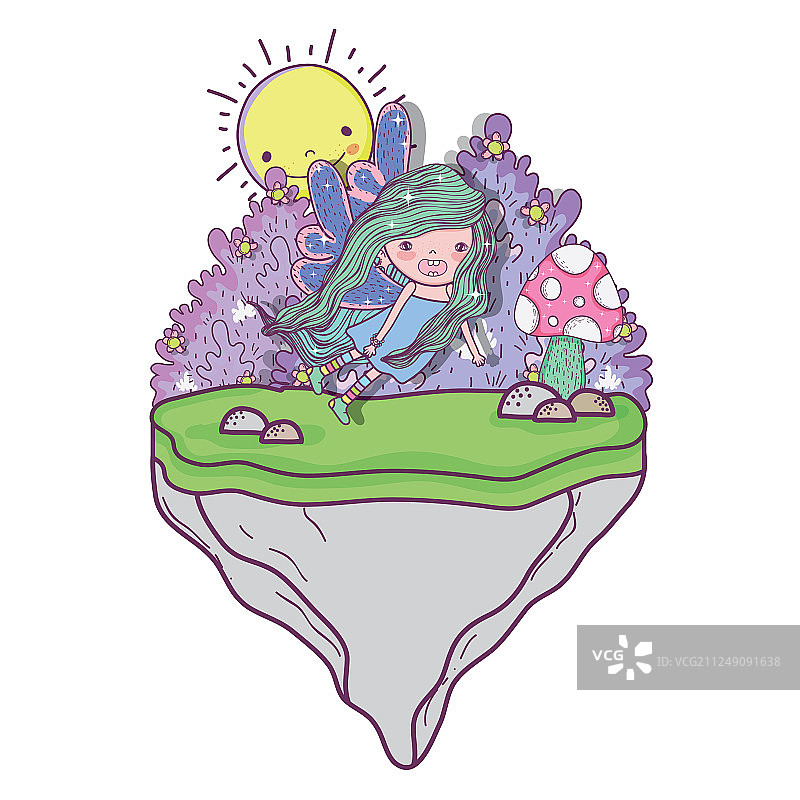 漂浮的石头上的翅膀仙女图片素材