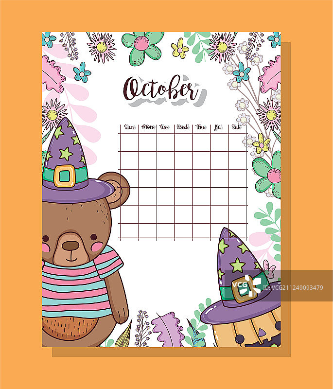 可爱小熊动物10月日历图片素材