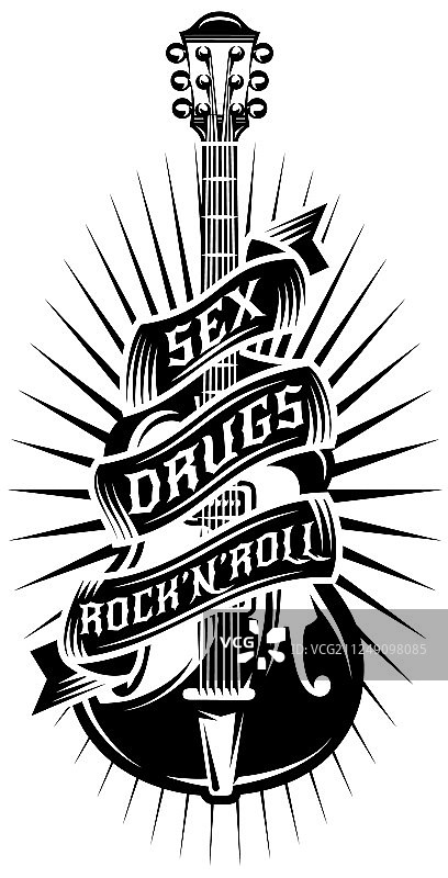 带吉他、磁带和文字的单色设计图片素材