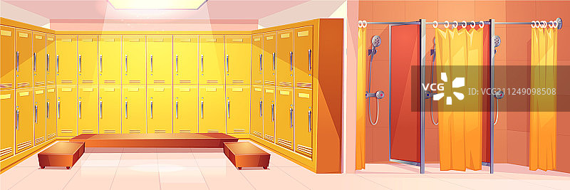 体育俱乐部更衣室卡通内景图片素材