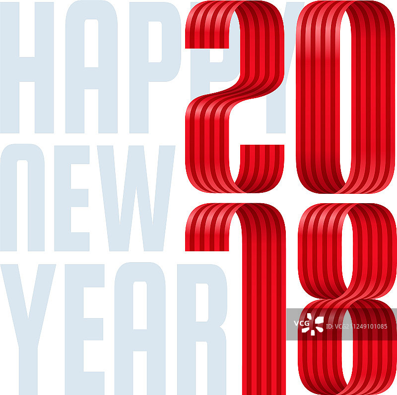 白色背景上的2018新年快乐红色丝带图片素材