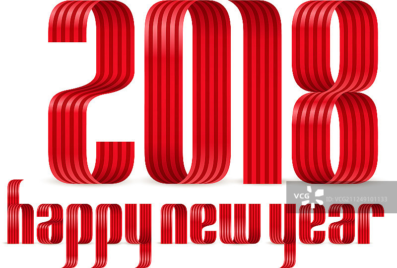 白色背景上的2018新年快乐红色丝带图片素材