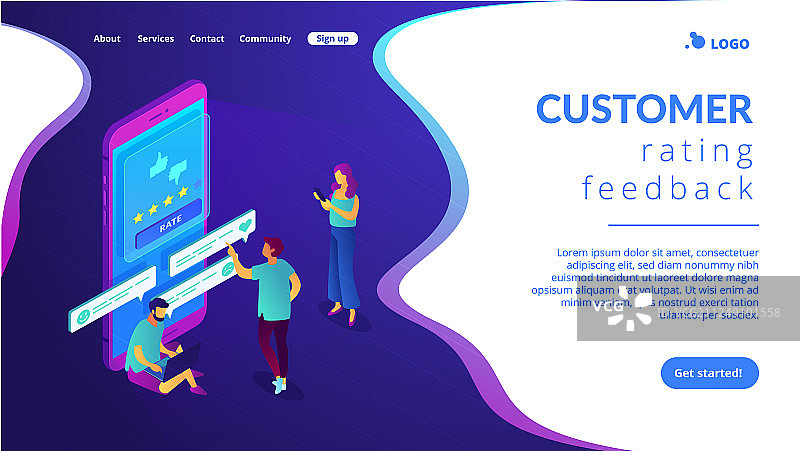 客户反馈等距3D着陆页图片素材