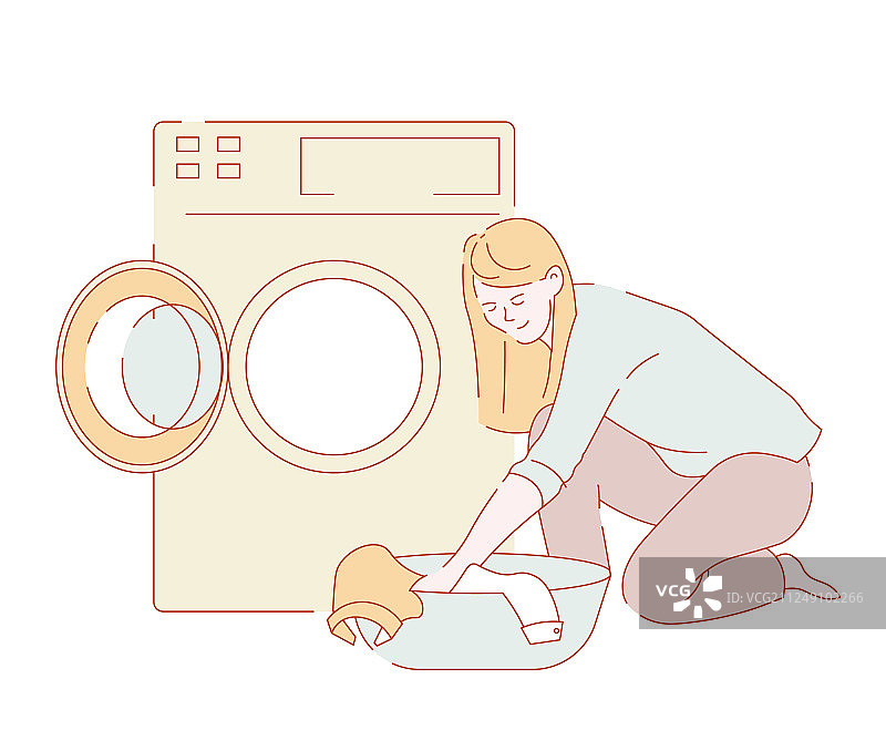 在洗衣机里洗衣服的女人图片素材