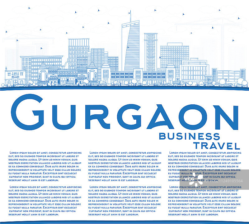 古尔冈印度城市天际线蓝色轮廓图片素材