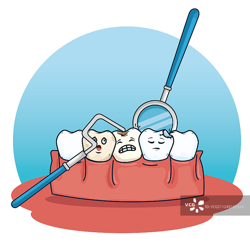 用挖掘机和口腔镜进行牙齿护理图片素材