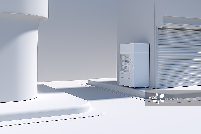 有一个贩卖机的城市街角，三维渲染图片素材