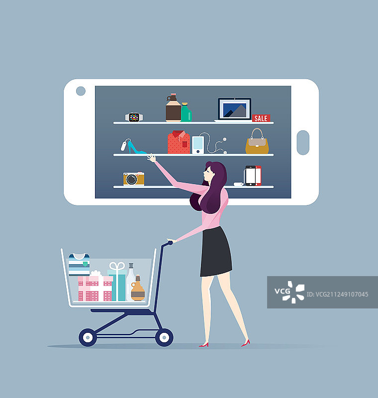 在线购物：女性在线购物图片素材