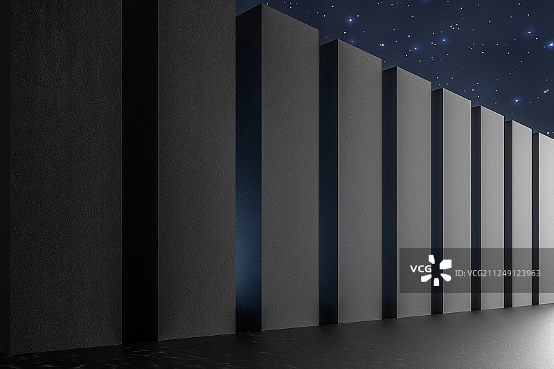 黑暗中的立方体柱子，三维渲染图片素材