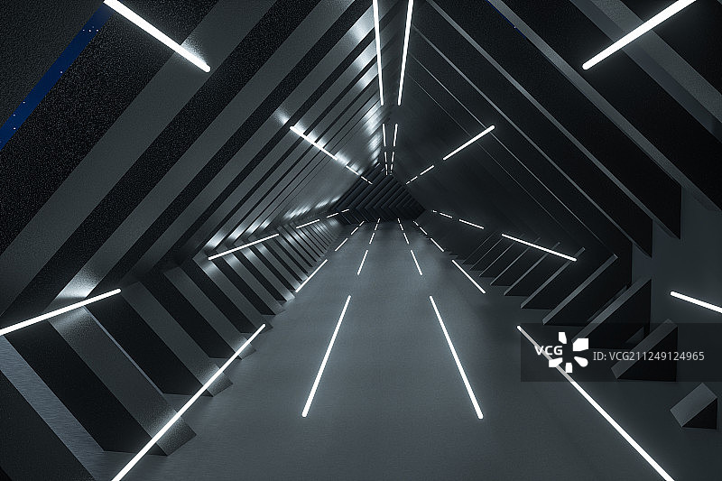 通道内的发光光线，三维渲染图片素材