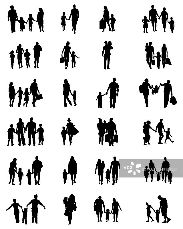 散步的家庭剪影图片素材