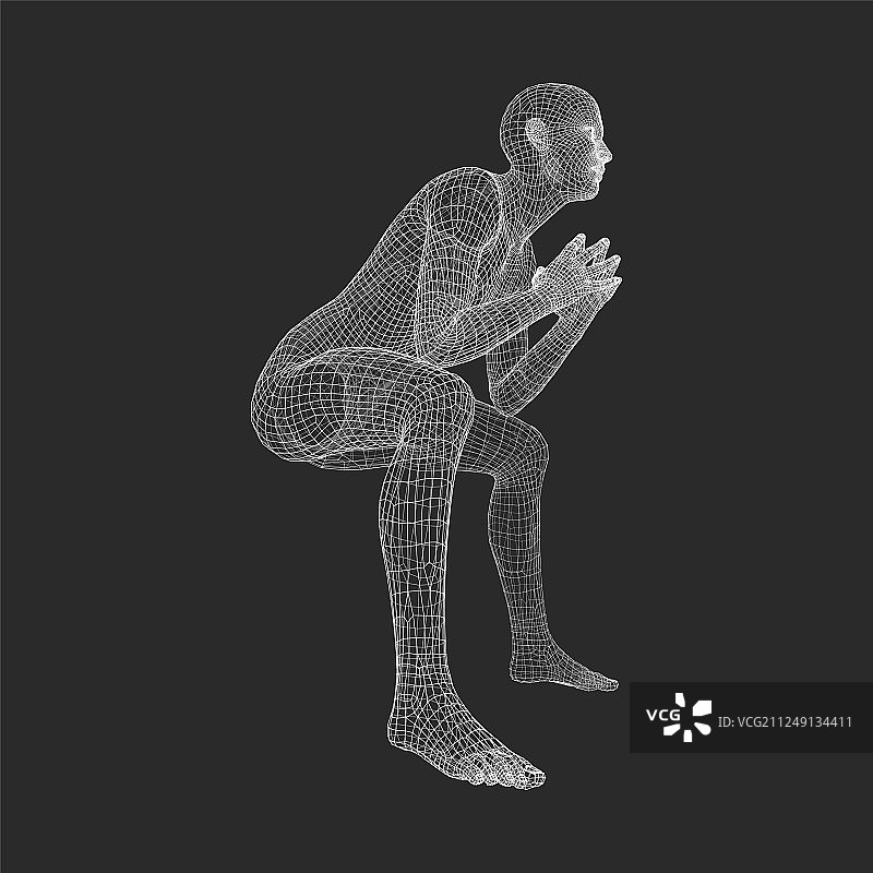 沉思者姿势的男人3D模型，几何风格图片素材