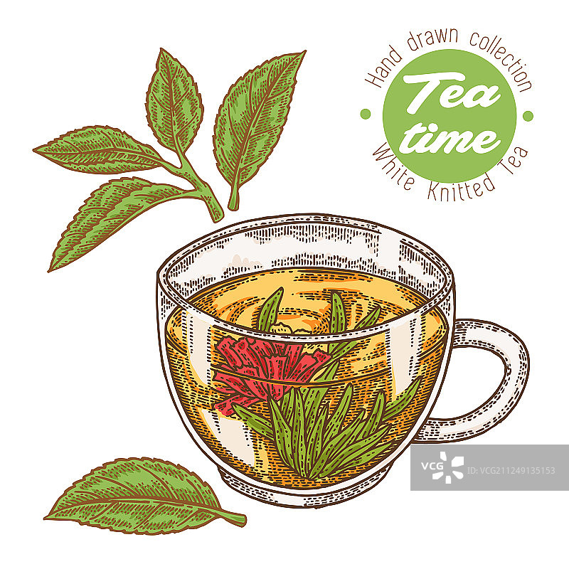 手绘一杯茶白色针织茶具图片素材