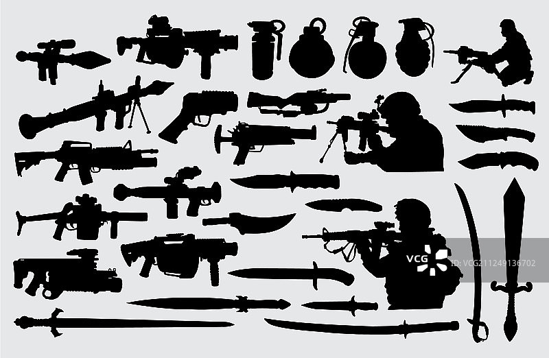 武器枪刀剑与士兵剪影图片素材