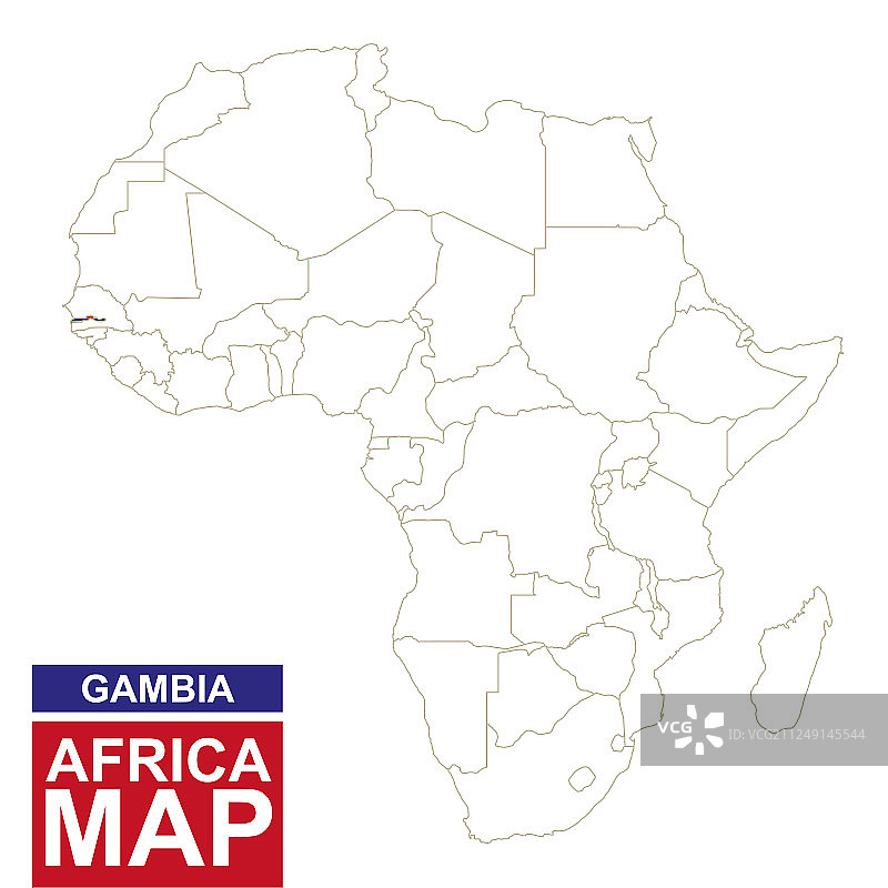 突出显示冈比亚的非洲地图图片素材