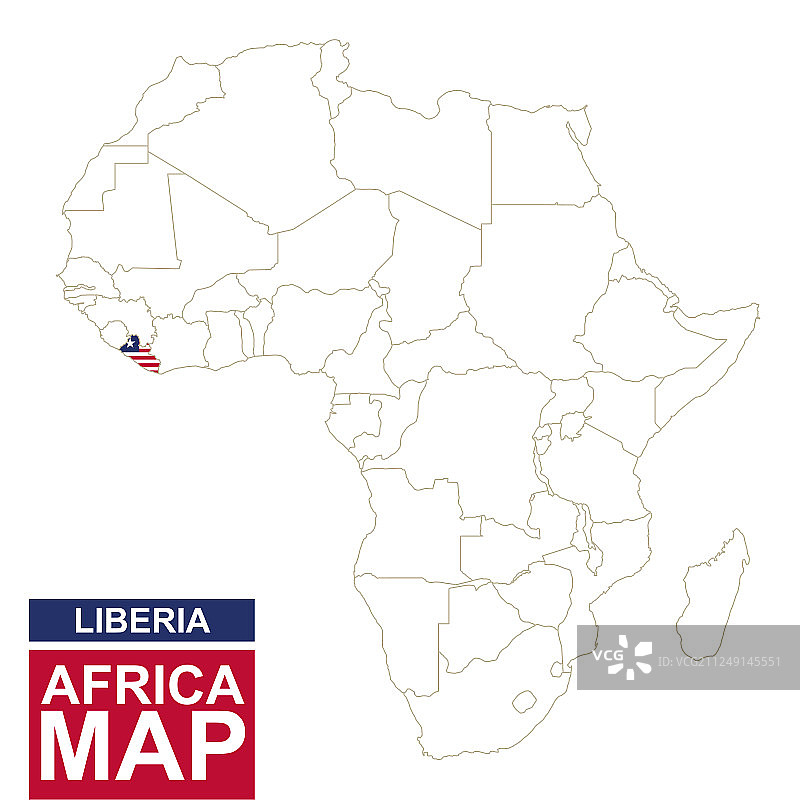 突出显示利比里亚的非洲轮廓地图图片素材