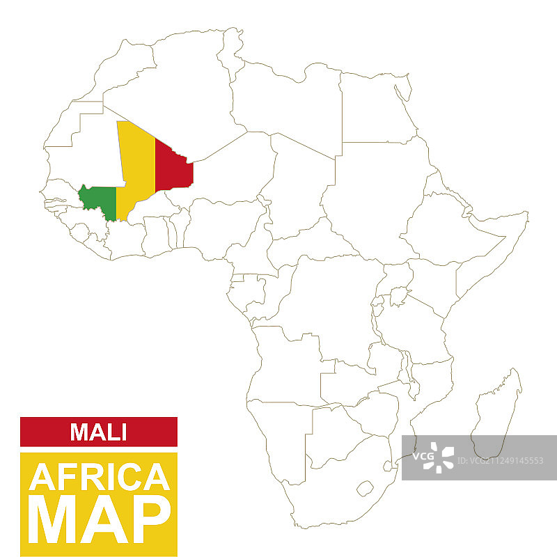突出显示马里的非洲地图轮廓图片素材