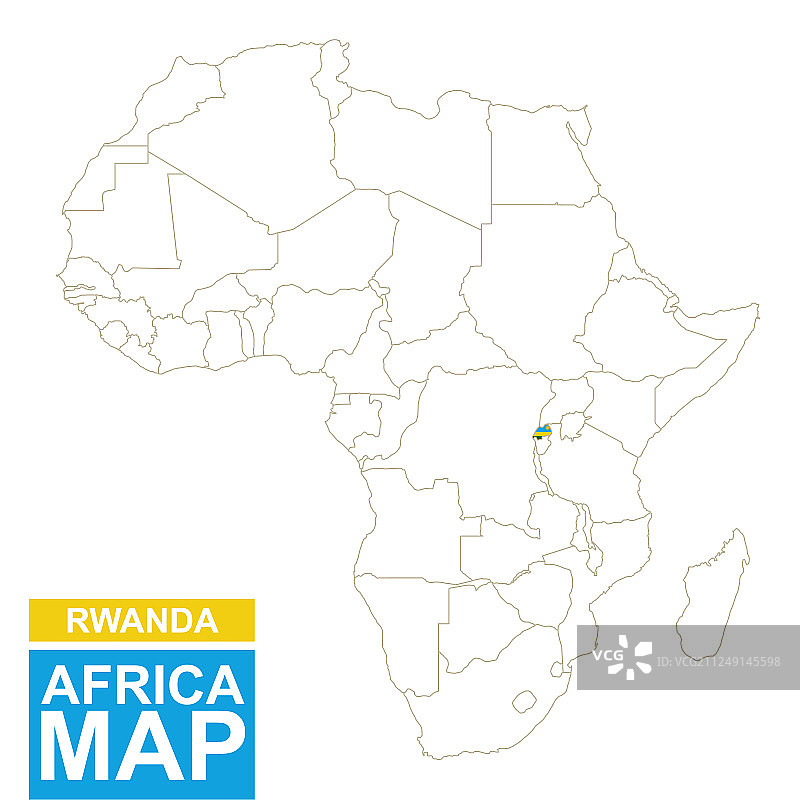 非洲轮廓地图，突出显示卢旺达图片素材