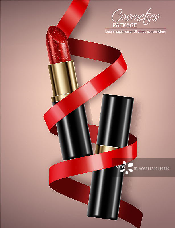 红色口红逼真3D模型广告图片素材