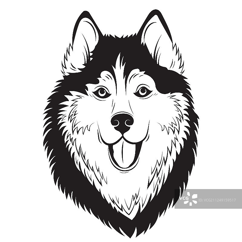 哈士奇黑白肖像logo图片素材