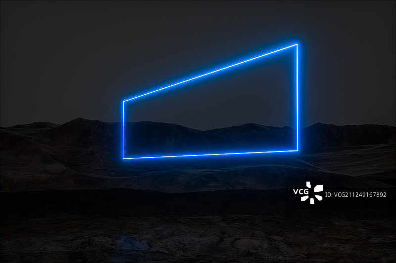 发光的矩形线条与黑暗环境，三维渲染图片素材