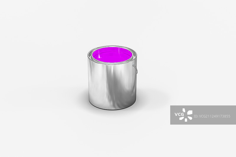 白色背景下一桶紫色颜料，三维渲染图片素材