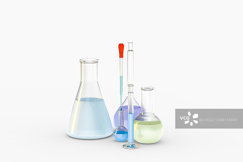 实验室的化学器皿，三维渲染图片素材