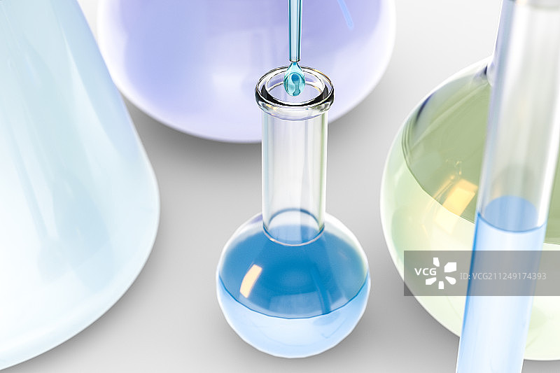 实验室的化学器皿，三维渲染图片素材